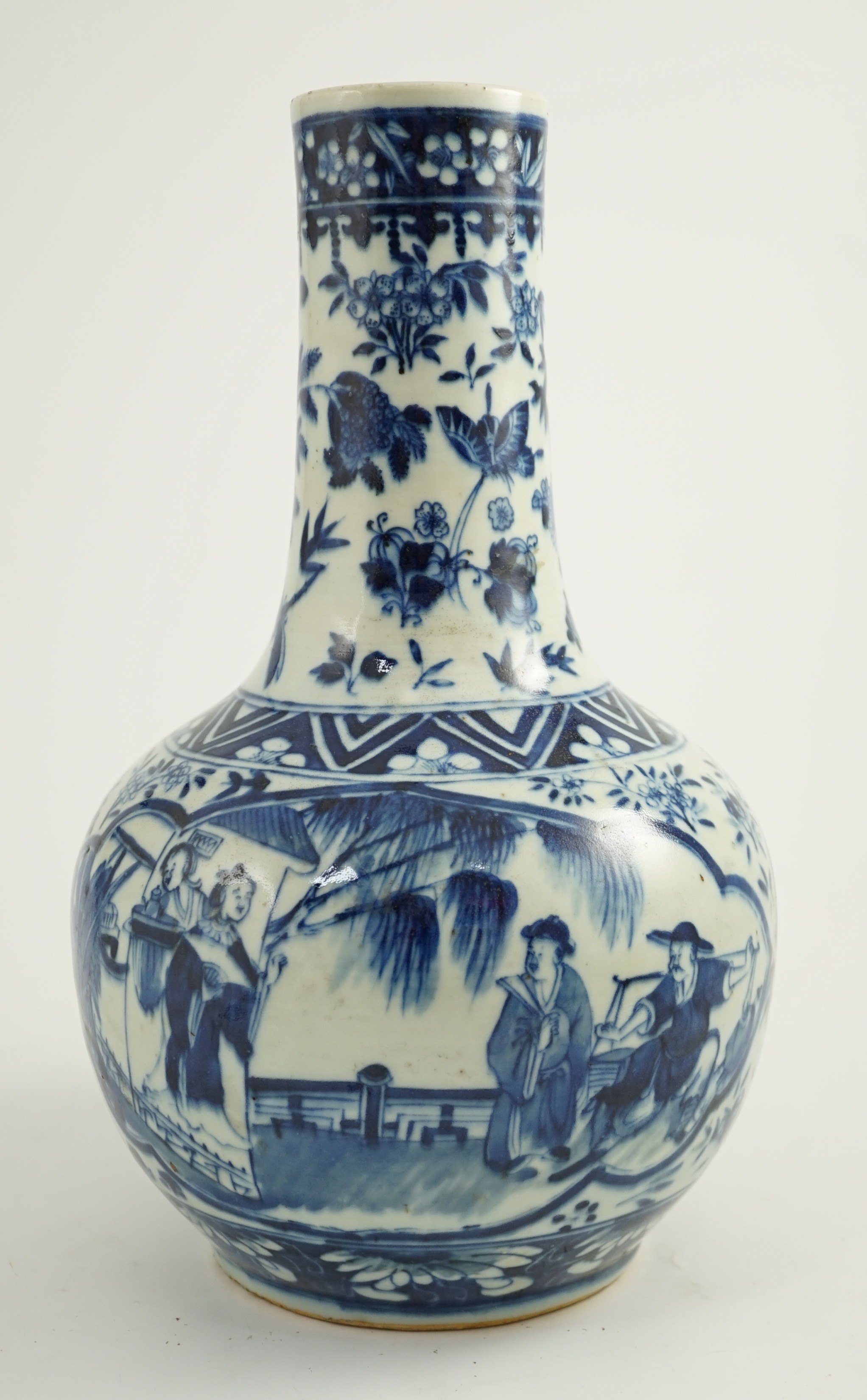A Chinese blue and white bottle vase, 19th century, 35cm high